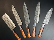 Handmade Damascus Steel Chef Knife Set - 5 Piece Wooden Handle