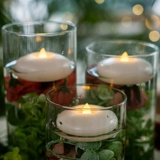 3 Pack 3” Plastic Floating Candles and 3 Pack Plastic Cylinder Vases, 3.15" D...