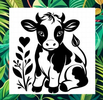 Niedliche Baby Kuh, Silhouette Vinyl Aufkleber, hübsch, Bauernhoftiere 8''