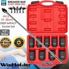 30" long Strong Power Breaker Bar And 9PCS 6-Point Axle Nut Socket Set 29-38mm