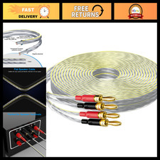 16/2 Flat Speaker Wire Cable 20FT, 16 Gauge OFC Copper, Banana Plugs, Hi-Fi Audi