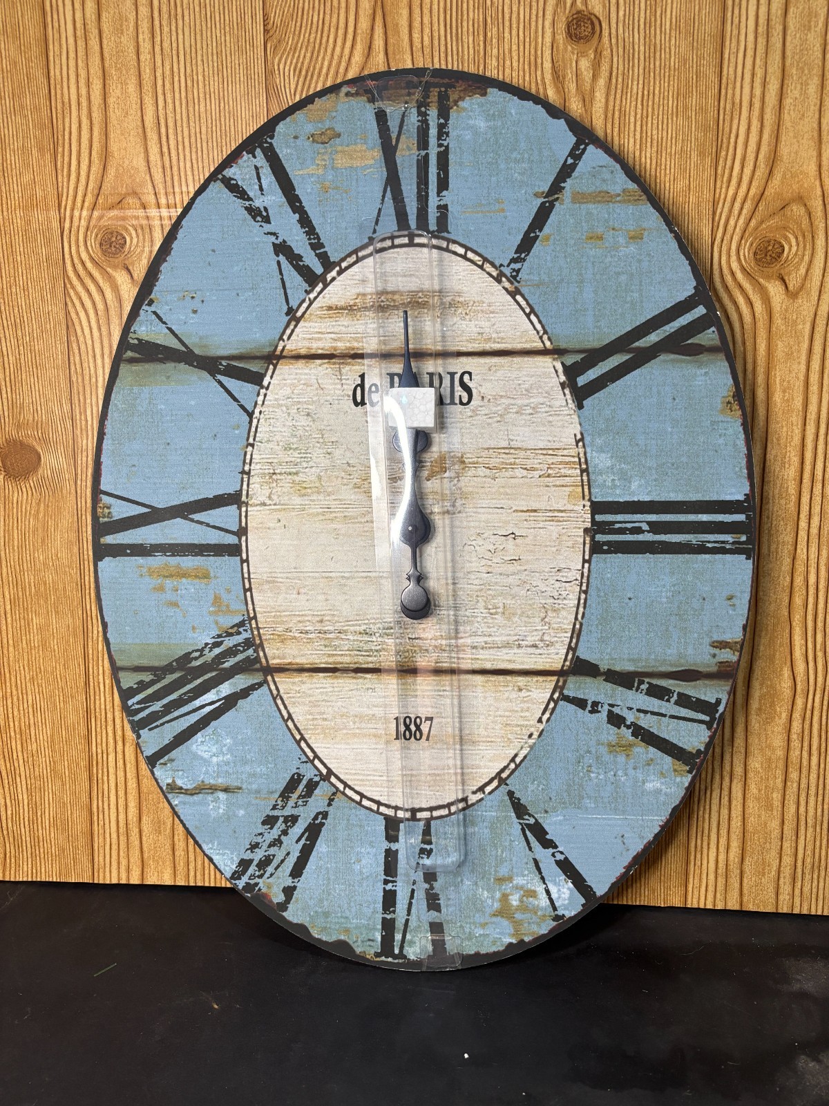 BRAN NEW/OPEN BOX Artisasset Farmhouse Wall Clock de Paris Rustic Blue Quartz