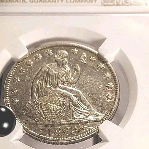 1855 O Arrows Seated Liberty Half NGC AU-53 - Image 3 of 4