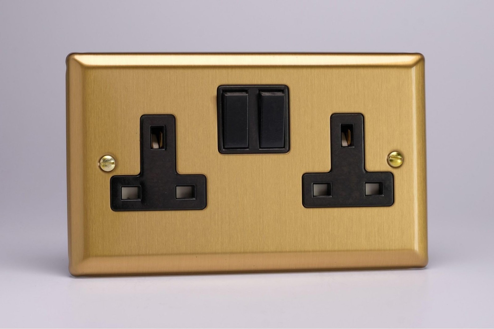 Varilight 2-Gang 13A Double Pole Switched Socket - Brushed Brass Finish