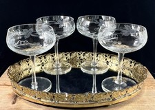 Vintage Champagne Coupe Etched Floral Sherbet...