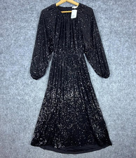 H&M Evening Cocktail Dress Women Small Black Sequin Luxe Glam Sparkle Open Back