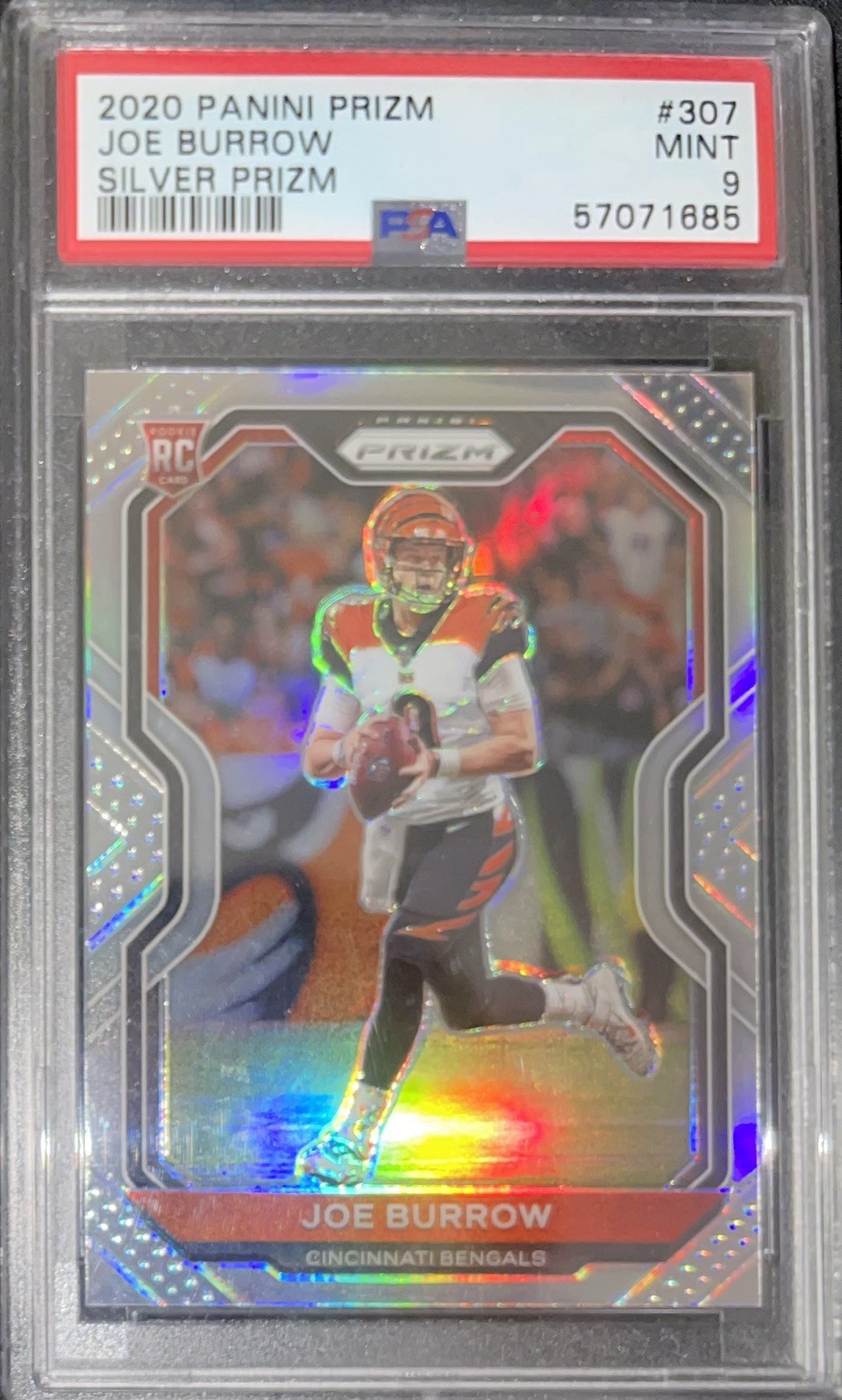 2020 PANINI PRIZM SILVER PRIZM #307 JOE BURROW ROOKIE RC PSA 9