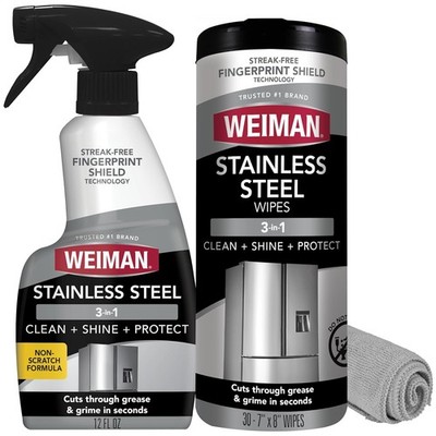 Weiman Stainless Steel Cleaner Polish Kit 3pc Spray Wipes Cloth Ant Corrosion
