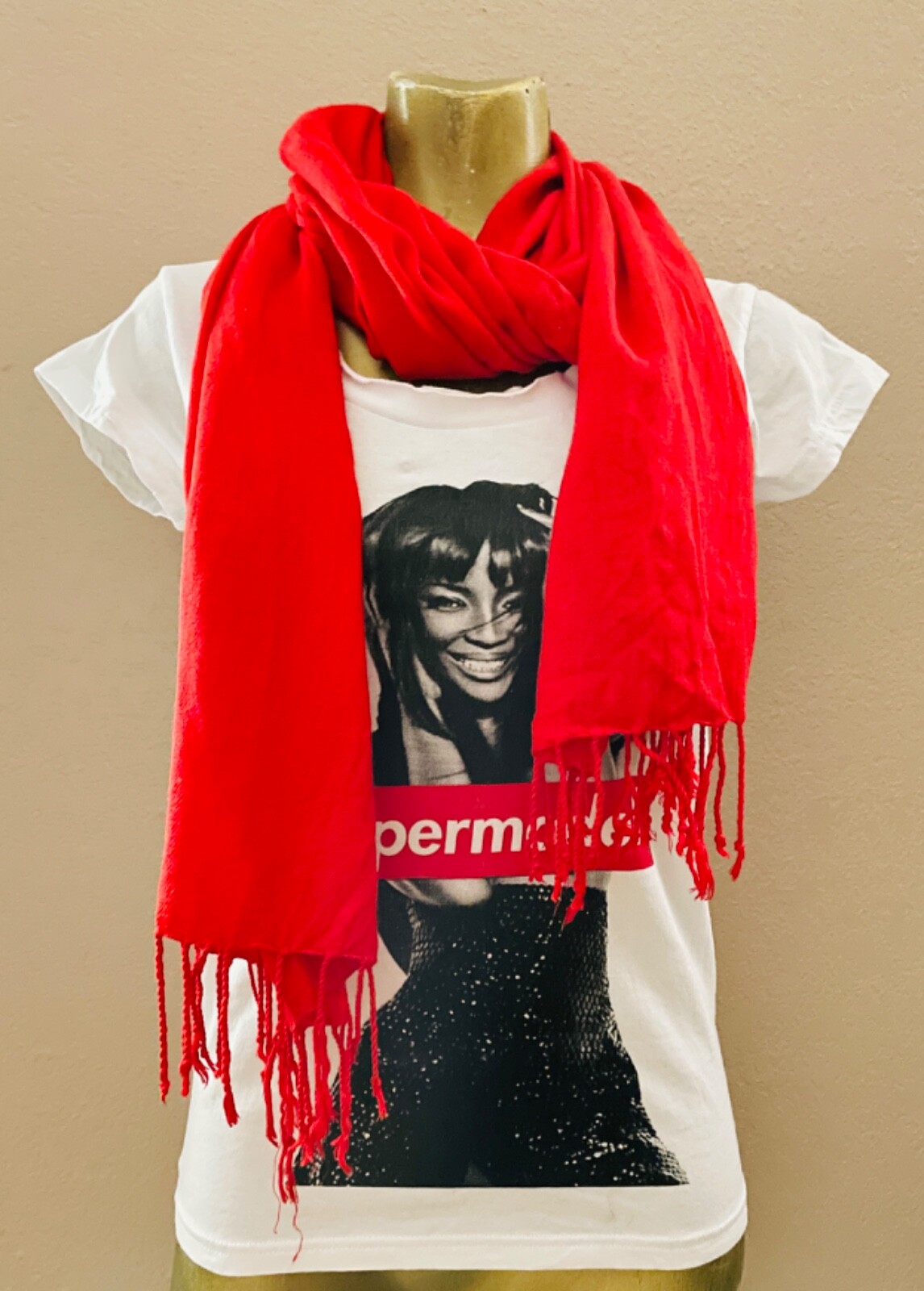 CLASSIC Chic Fringed Red Rectangular SCARF - image 4