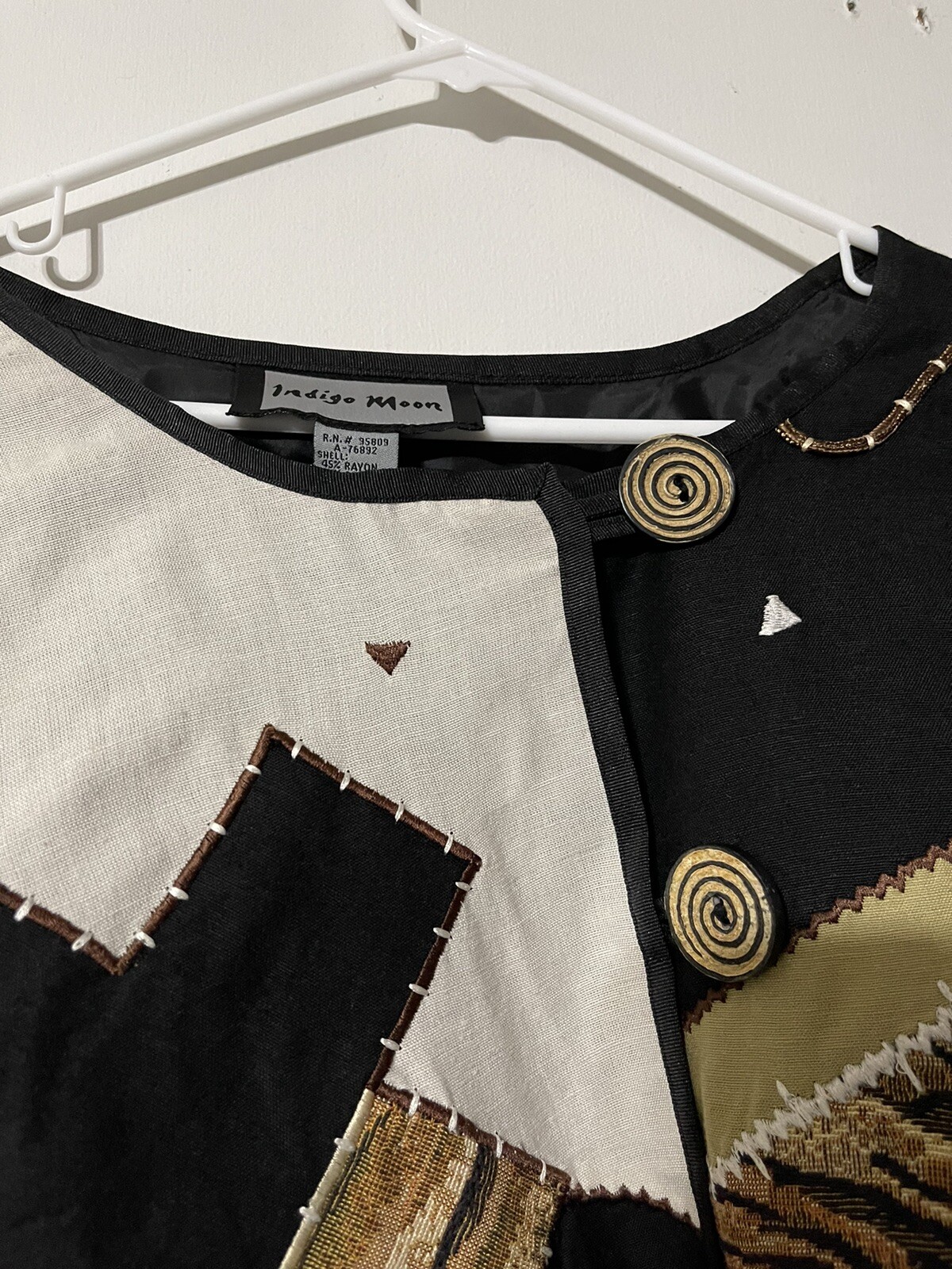 indigo moon patch pattern shoulder pads button up… - image 3