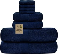 Luxury 8 Piece Towel Set 2 Bath Towels 2 Hand Towels 4 Washcloths 100% Cotton To