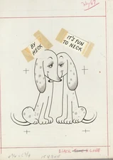 Vintage VALENTINE Dogs Fun to Neck 8x11" #3411 Greeting Card Original Art