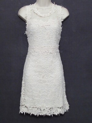 Romeo & Juliet Couture Ivory Floral Lace Crochet Sleeveless Mini Mod Go Dress M