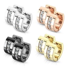 Pair of Hoop Earring with Multiple CZ Stones Stainless Steel Hinge Action 20g