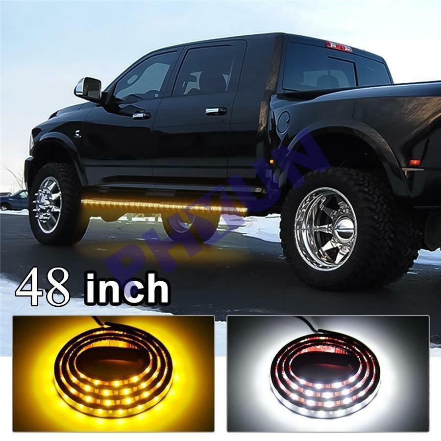 2X 48" Running Board Side Step LED Light Amber White Turn Signal DRL