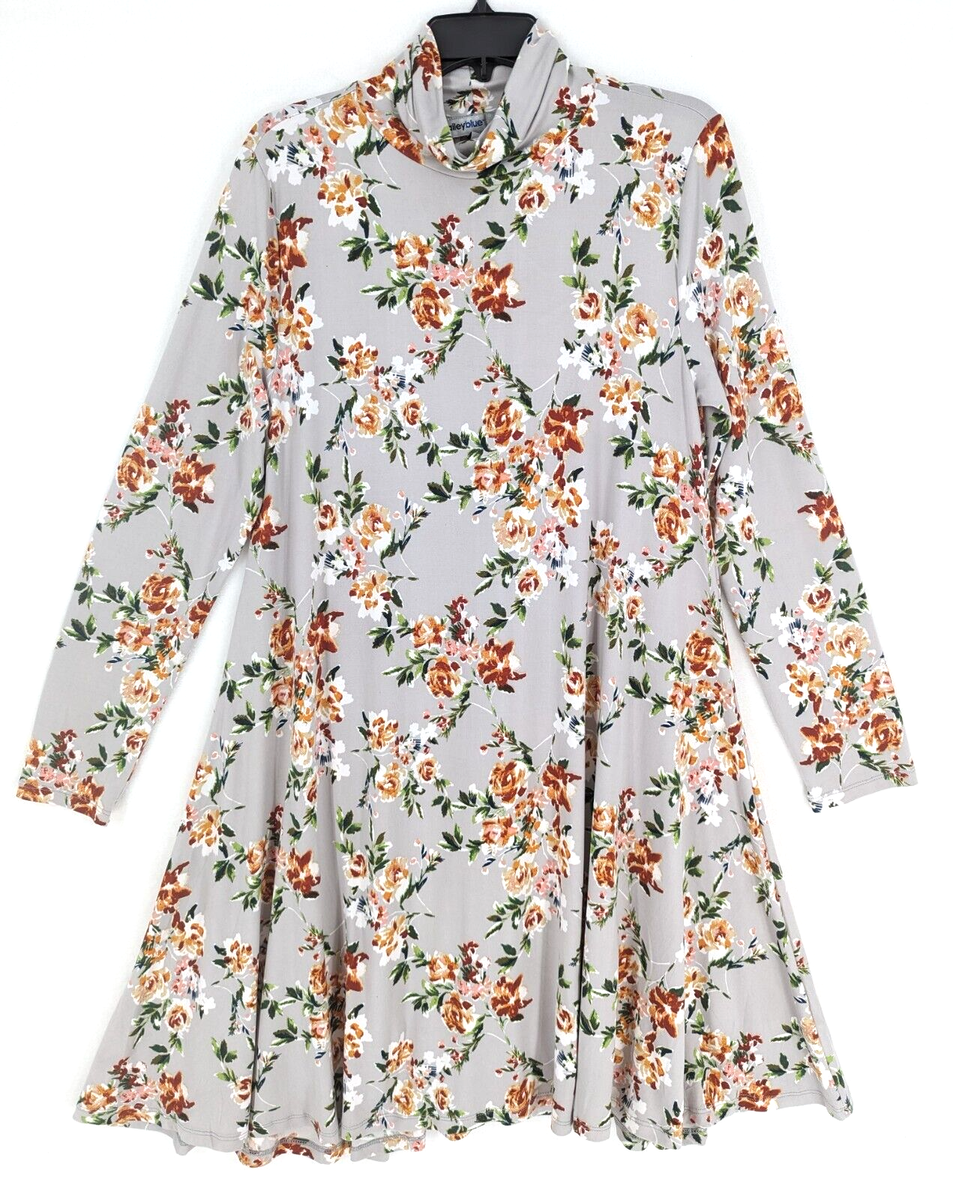 bailey blue floral dress Bailey Blue women's large gray with orange floral A-line dress