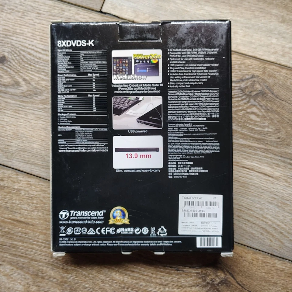 Grabadora de DVD portátil Transcend extra delgada TS8XDVDS-K negra Foto 4 de 4