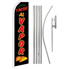 Tacos Al Vapor Black Super Swooper Flag & Flag Pole Kit & Ground Spike