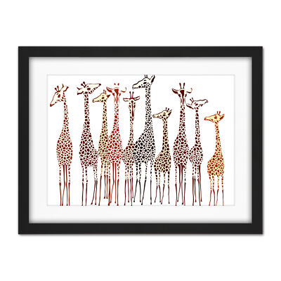 Gruppe von Giraffen Kunstplakat Gerahmter druck 46x61 cm