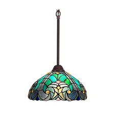 Tiffany Pendant Light fixtures 12" Wide Sea Green Stained Glass Pendant Light...