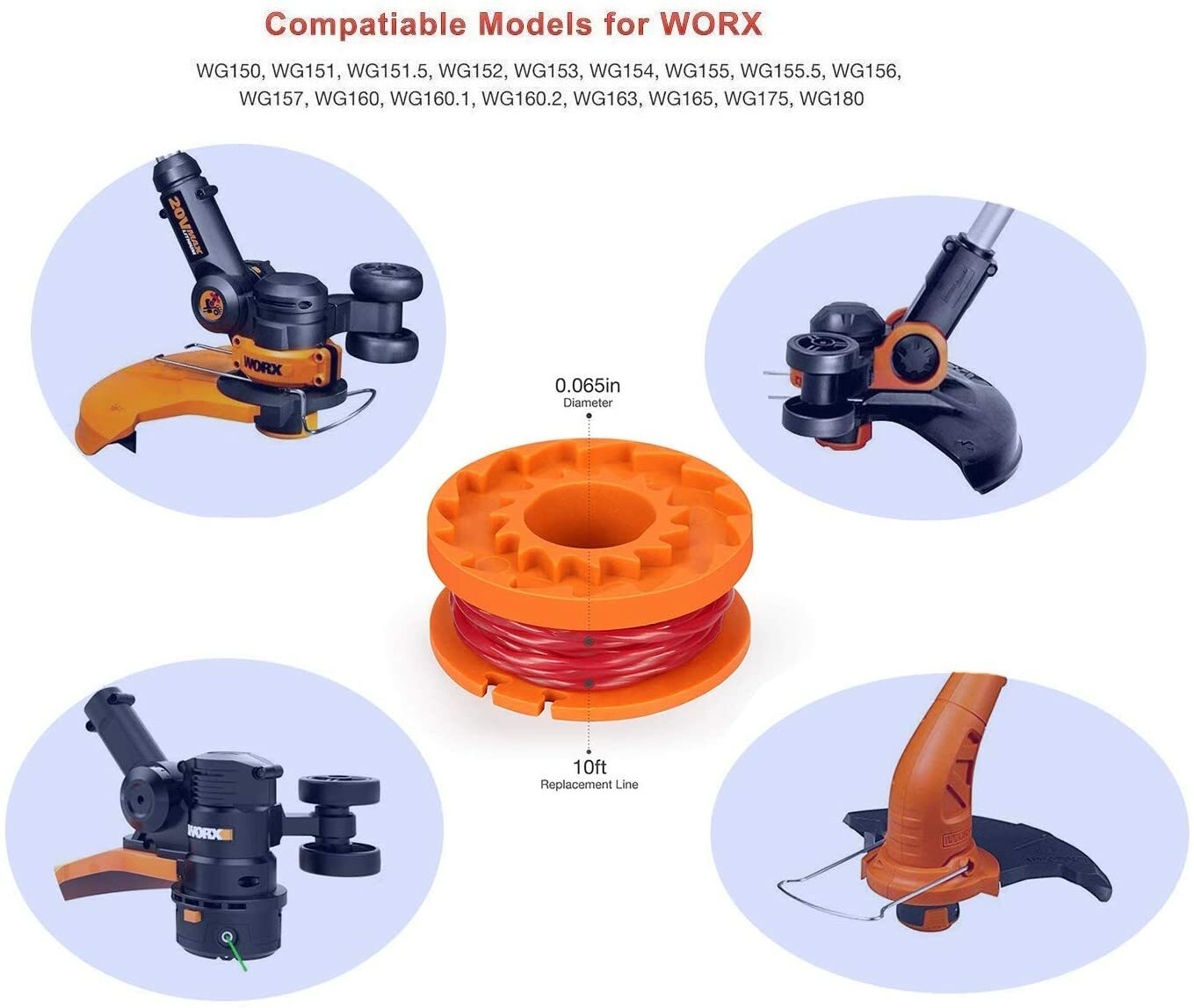 Spool Line Replacement For Worx Cordless Electric Grass Trimmer Edger 12 Pack