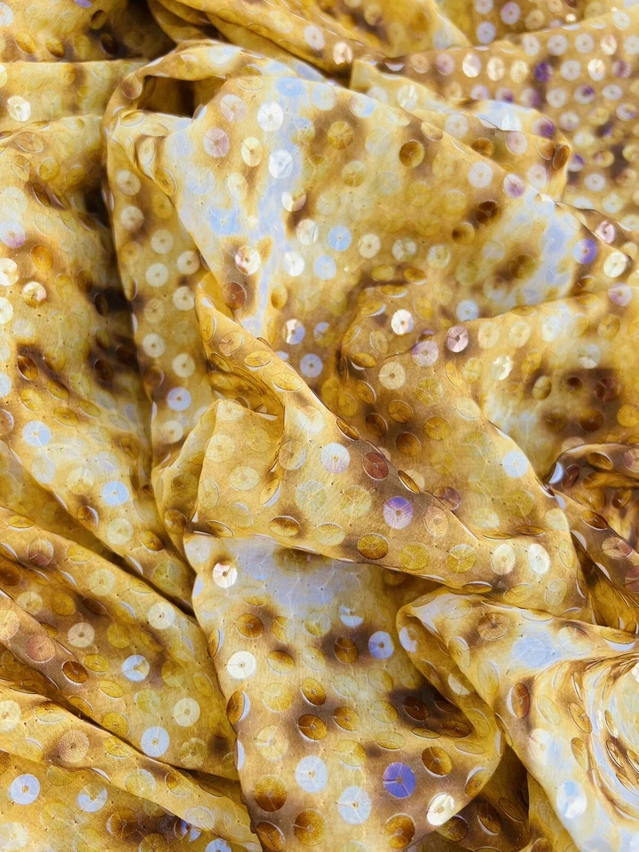 4.25 yd Sequined Yellow Chiffon Leopard Cheetah Dance Costume Fabric Yardage - Image 4 of 4