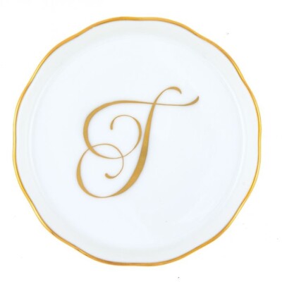HEREND,  COASTER WITH MONOGRAM LETTER T,  #600341-T,  W/24KT GOLD, BRAND NEW