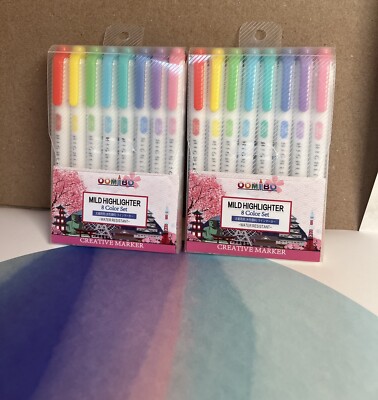 2 PKS of Double Ended Highlighters Fluorescent Broad &Fine Point 8 Colors