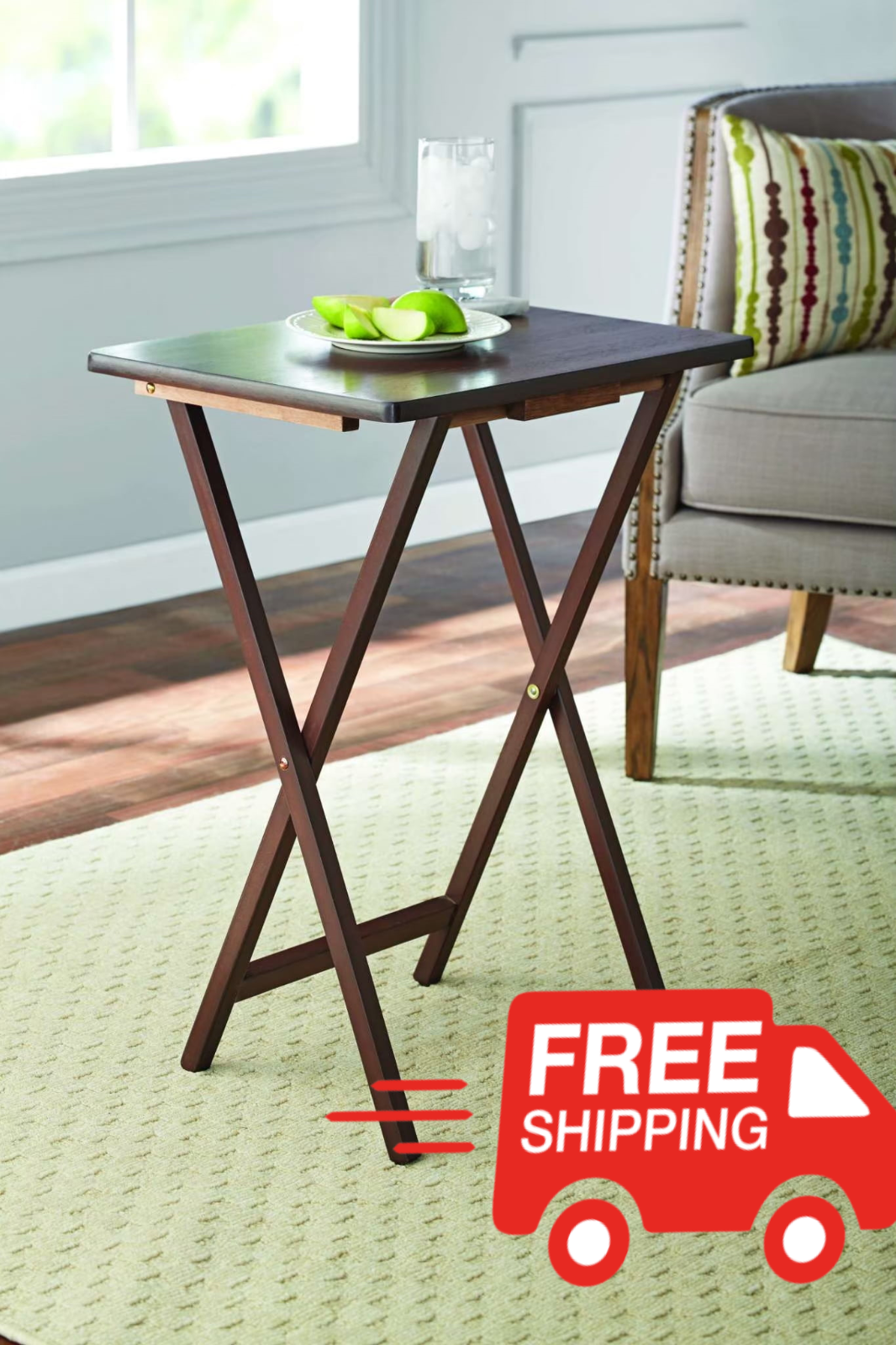 Mainstays Indoor Single Folding TV Tray Table - Walnut L 19 x W 15 x H 26