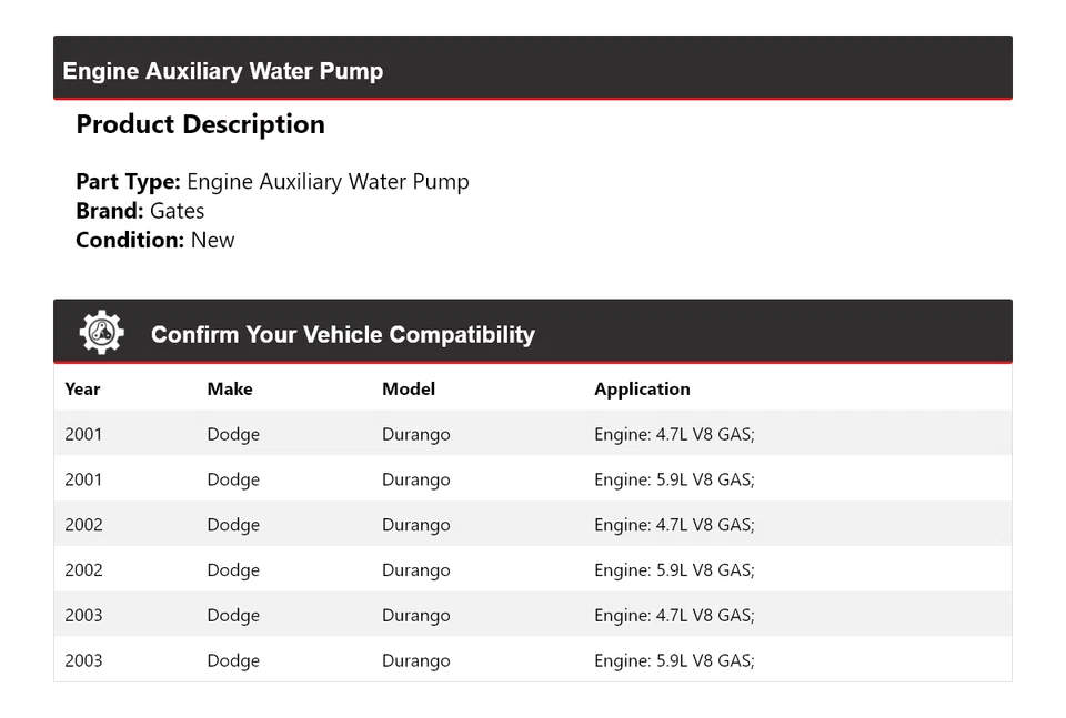 For 2001-2003 Dodge Durango Engine Auxiliary Water Pump Gates 2002 - Image 2 of 4