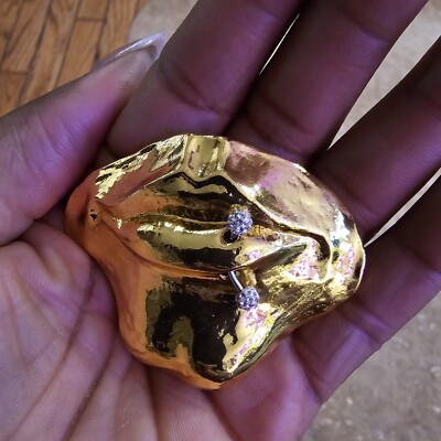 Schiaparelli Inspired Brooch  Speak No Eye Cz Pierced  Lip Mouth