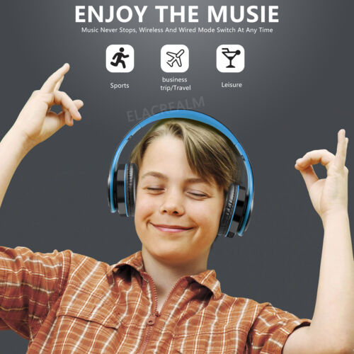 Blue Wireless Bluetooth Foldable Headphones Over Ear Hi-Fi Stereo Headset PC TV - Picture 4 of 12
