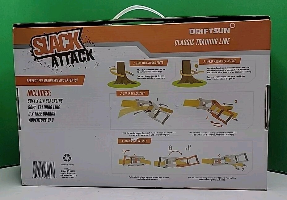 Driftsun 50ft Complete Slackline Kit with Ratchet, Training Line