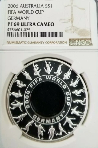 2006 AUSTRALIA SILVER DOLLAR S$1 FIFA WORLD CUP NGC PF 69 ULTRA CAMEO TOP POP