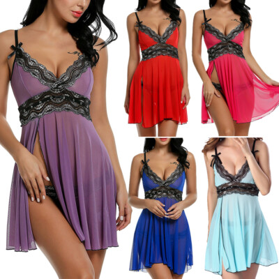 Plus Size Sexy-Womens-Lace-Lingerie-Dress-G-string-Babydoll-Underwear-Sleepwear