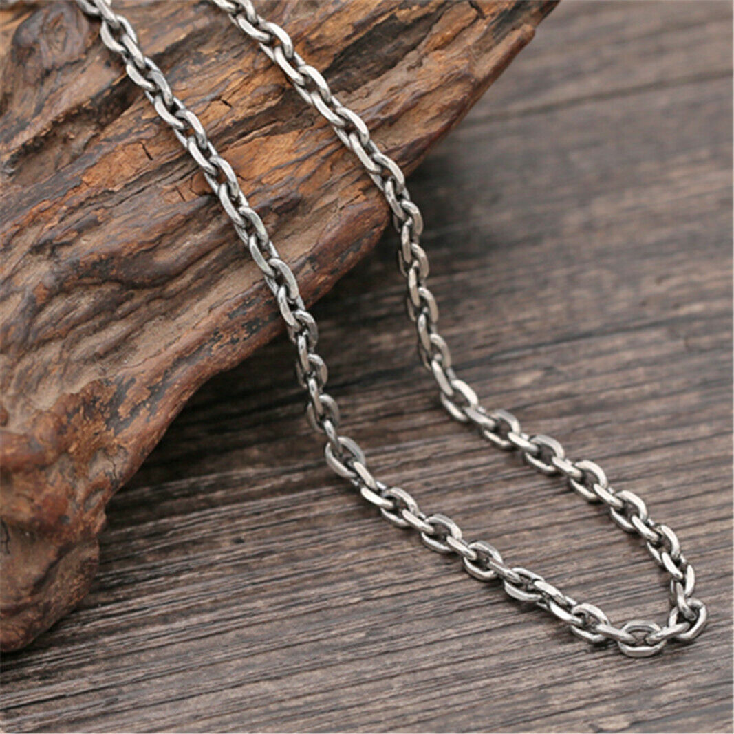 Pure S925 Sterling Silver Chain 3mm Men Women Cuboid Cable Link Necklace