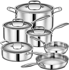 Legend 3 Ply 10 Pc Stainless Steel Pots & Pans Set | Professional Quality Cookwa