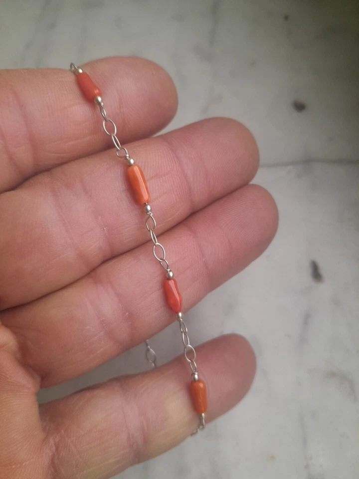 BRACCIALE IN ARGENTO 925 CON CORALLO ROSSO DELLA SARDEGNA Cannettine. Vintage - Immagine 2 di 4