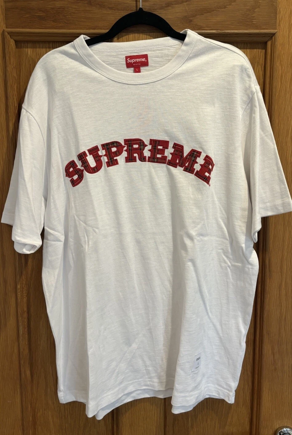 Haut à manches courtes homme SUPREME à plaid blanc appliqué neuf avec étiquettes taille L