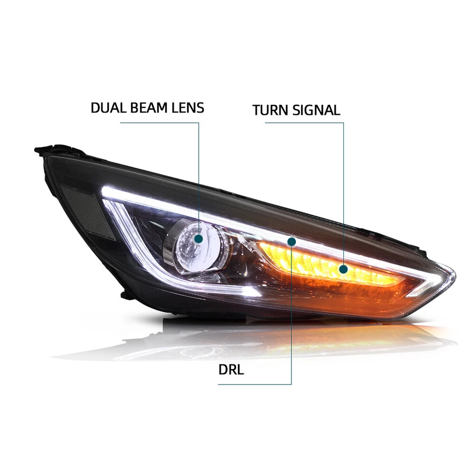 Pair LED Projector Headlights For 2015-2018 Ford Focus DRL Sequential Indicators - image 3 of 4