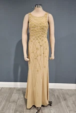 ASPEED Women Gold Hand Beaded Sleeveless Maxi Evening Gown Dress S