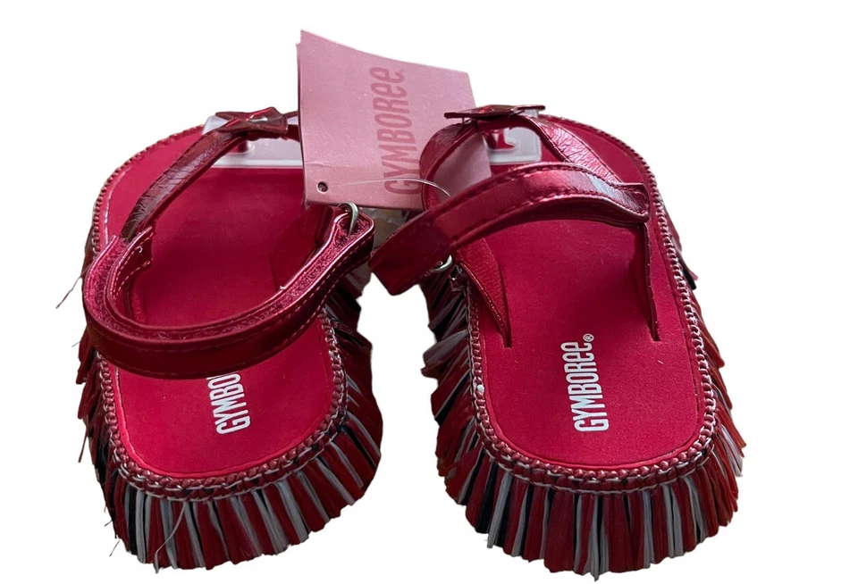Sandalias Gymboree Niñas Pequeñas Rojo Blanco Azul Correa con Flecos 7/8 Nuevas Foto 4 de 4