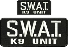 S.W.A.T k9 unit embroidery patches 4x10 and 2x5 hook on back white letters