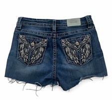 Miss Me Womens Dark Wash Blue Denim Cut Off S...