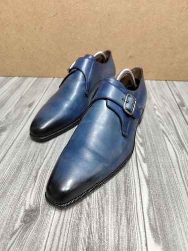 MORESCHI MONK MOCASSINO CON FIBBIA IN PELLE AZZURRA UK 7.5 - OTTIME CONDIZIONI - Imagen 2 de 24
