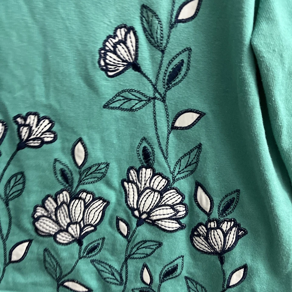 Alfred Dunner 女士毛衣上衣绿色花卉大号棉混纺珠饰套衫 — 第 2/4 张图片