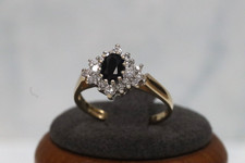 Cluster-Ring 9 kt Gelbgold Saphir & CZ   Grö...