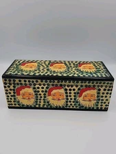 Vintage Lacquer Box Santa Claus Christmas 9 By 4 By 3.5 Inches  Unique