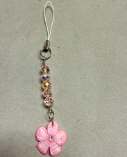 Pink Silver Beaded Flower Cell Phone charm