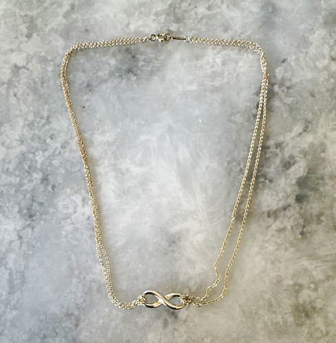 Tiffany & Co. Sterling Silver 925 Signed Infinity Pendant Cable Chain Necklace